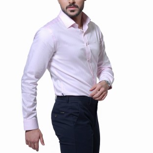 پیراهن مردانه آستین بلند صورتی بسیار روشن Baby Pink