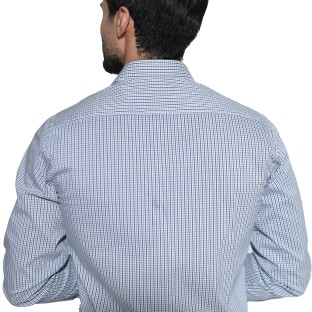 پیراهن مردانه چهارخانه ریز آبی و سفید
