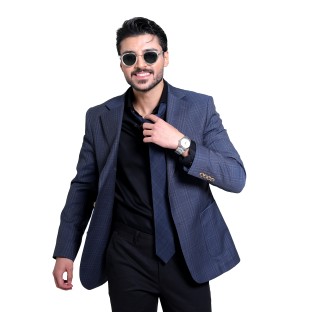 کت مردانه چهارخانه سرمه‌ای