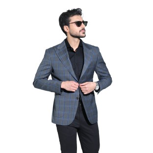 کت مردانه چهارخانه طوسی با خطوط آبی